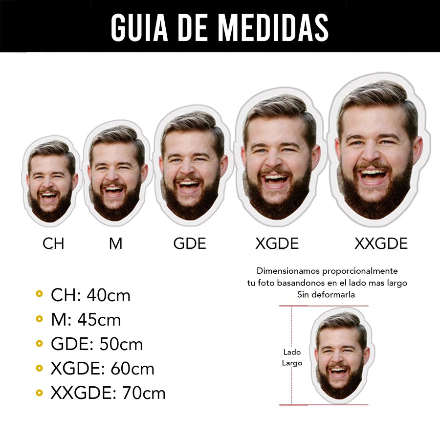 Almohada de fotos personalizada con forma de cara en diferentes medidas