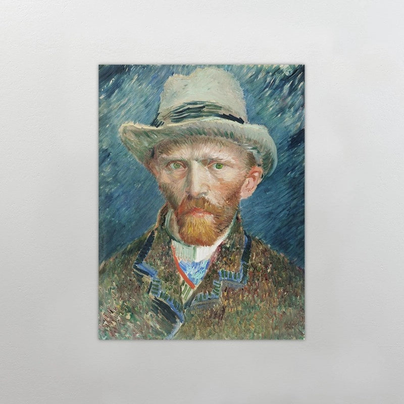 Cuadro Decorativo autorretrato III de Van Gogh en pared gris. Cuadro para Sala, Comedor
