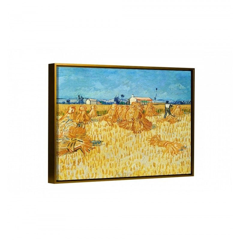 Cuadro canvas cosecha de van gogh con marco flotante oro arte famoso cuadro para sala
