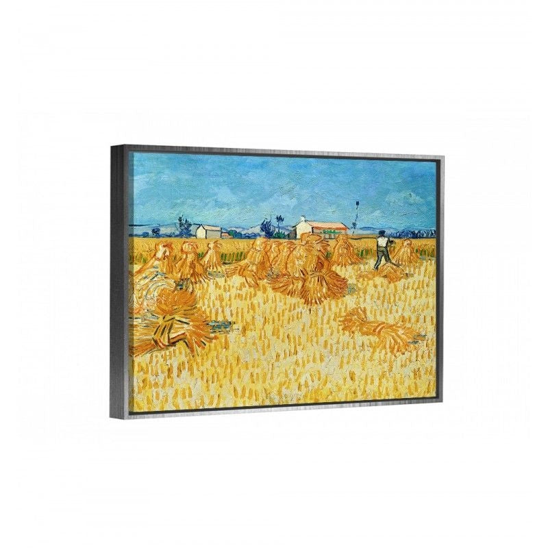 Cuadro canvas cosecha de van gogh con marco flotante plata arte famoso cuadro para sala