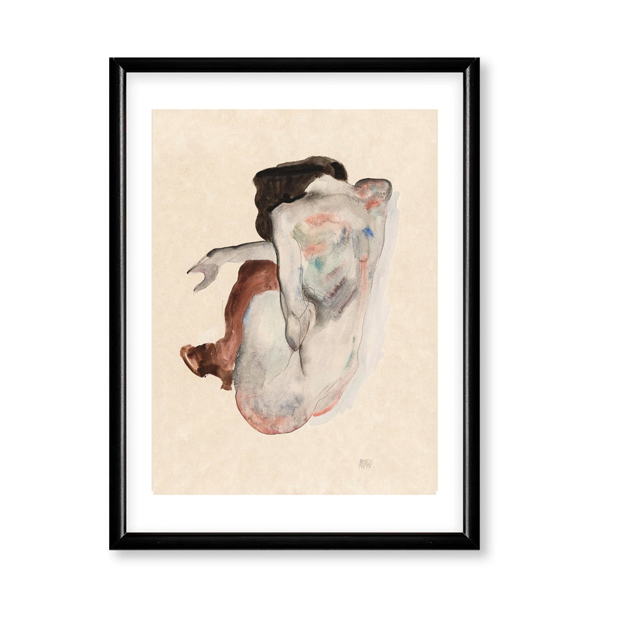 Crouching Nude in Shoes and Black Stockings - Egon Schiele