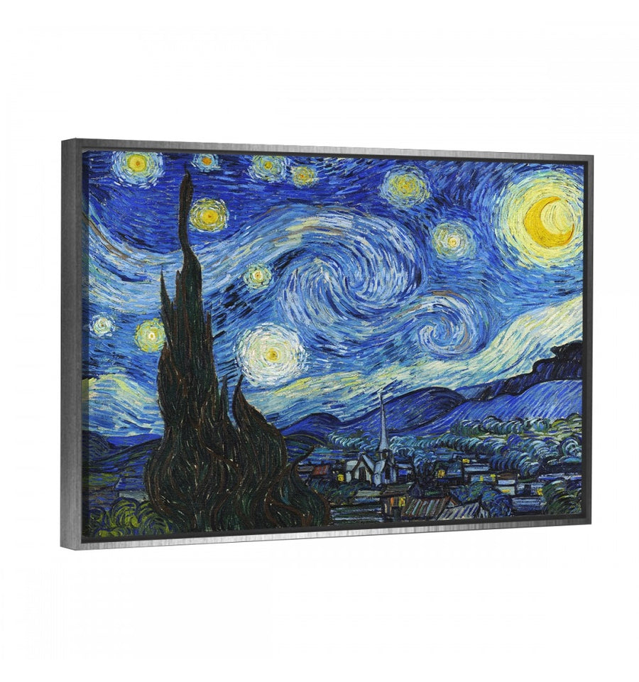 Cuadro la Noche Estrellada de Van Gogh enmarcado con marco flotante plata