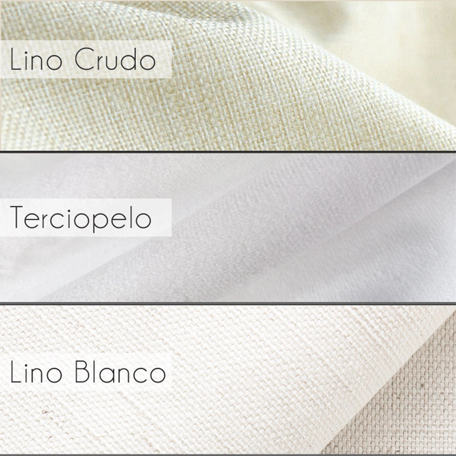 materiales premium con telas en lino crudo, terciopelo o lino blanco