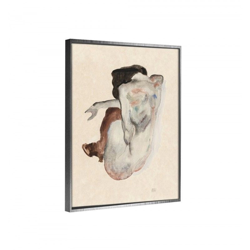 Mujer desnuda en cuclillas con zapatos y medias negras - Egon Schiele