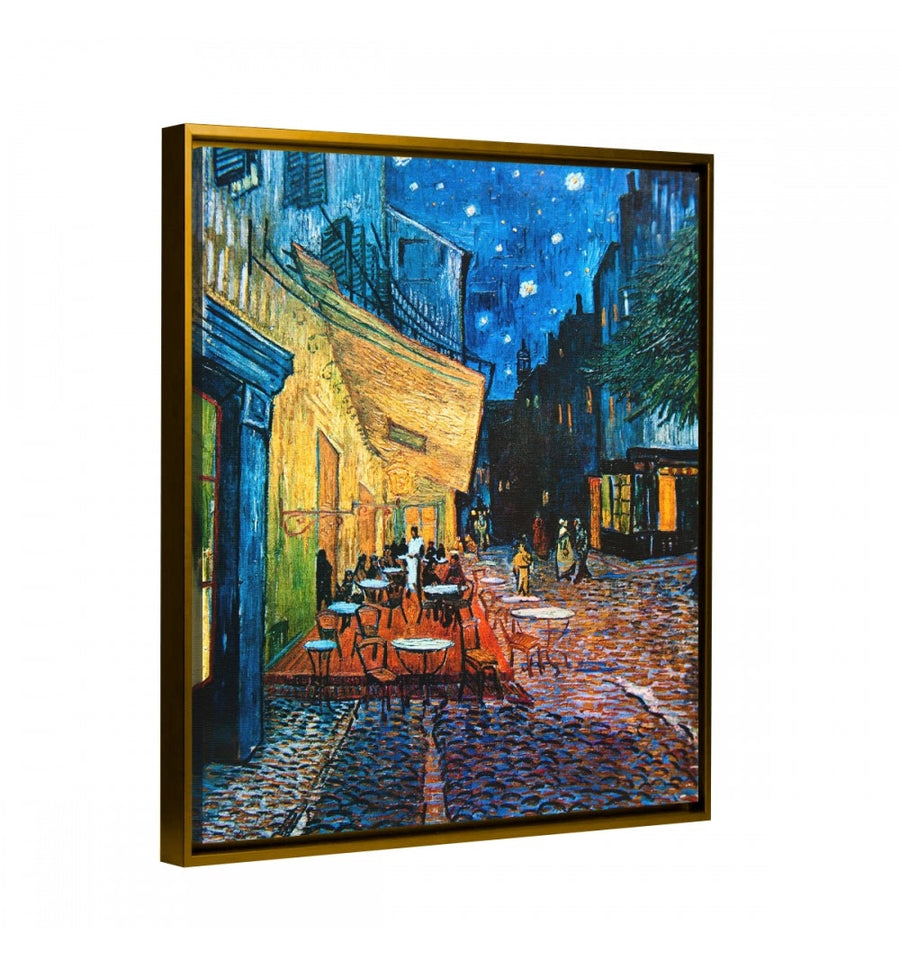 cuadro Terraza de Café por la Noche de Van Gogh con marco flotante oro