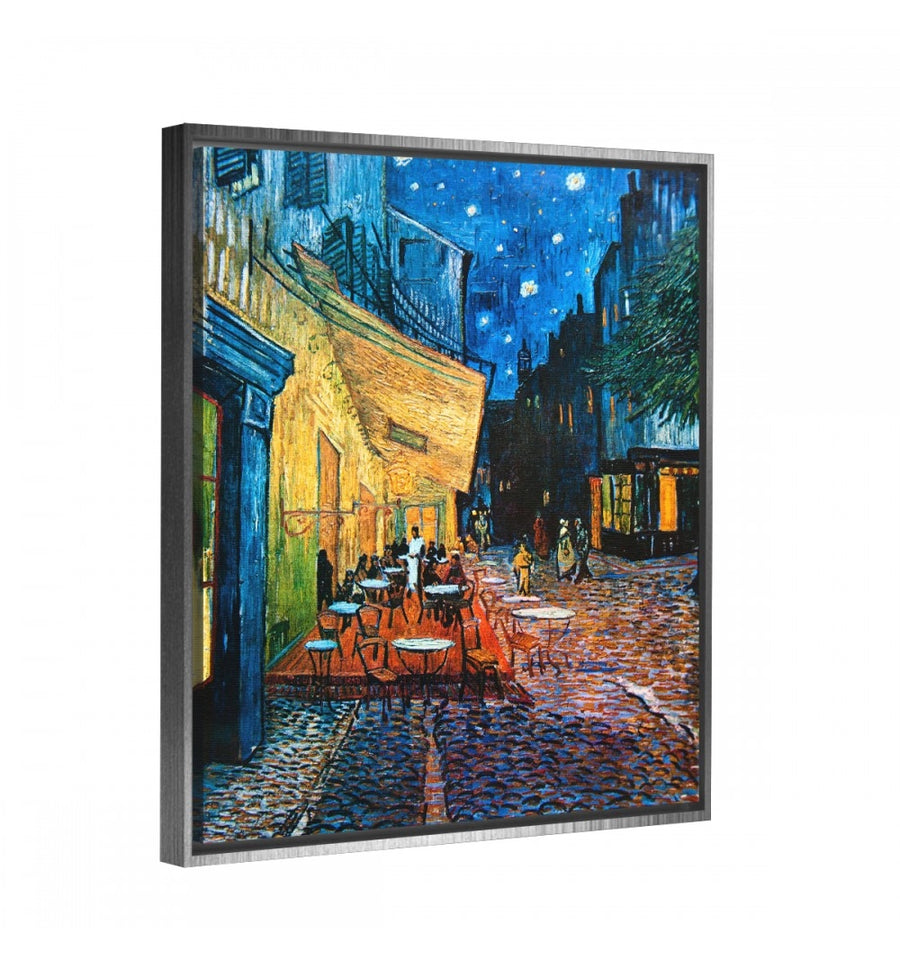 cuadro Terraza de Café por la Noche de Van Gogh con marco flotante plata