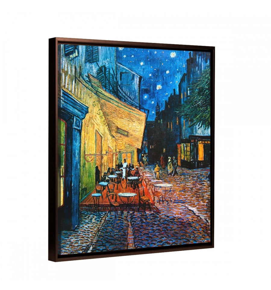 cuadro Terraza de Café por la Noche de Van Gogh con marco flotante negro chocolate