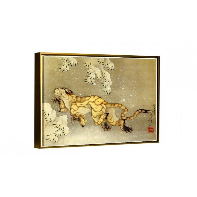 Tigre En La Nieve - Hokusai cuadro decorativo marco dorado