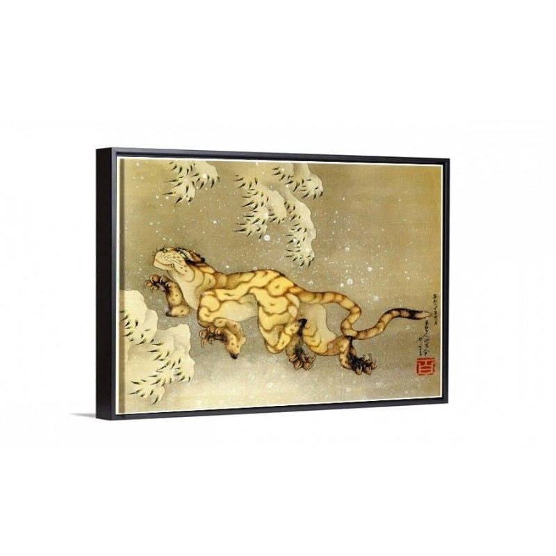 Tigre En La Nieve - Hokusai cuadro decorativo marco negro