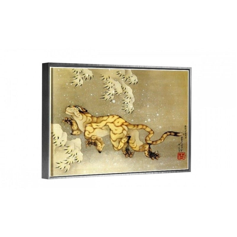 Tigre En La Nieve - Hokusai cuadro decorativo marco plata